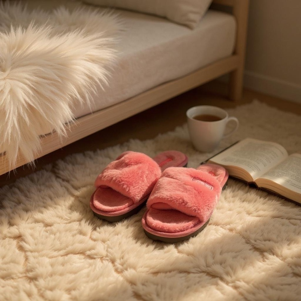 NWB Tahari Monia Faux Fur Slippers | Pink | Size 7M